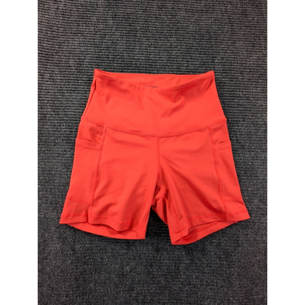 Feed Me Fight Me Biker Shorts Women Small Orange Stretch Compression Performance